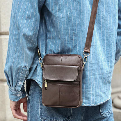 Small Real Leather Crossbody Bag for Men
