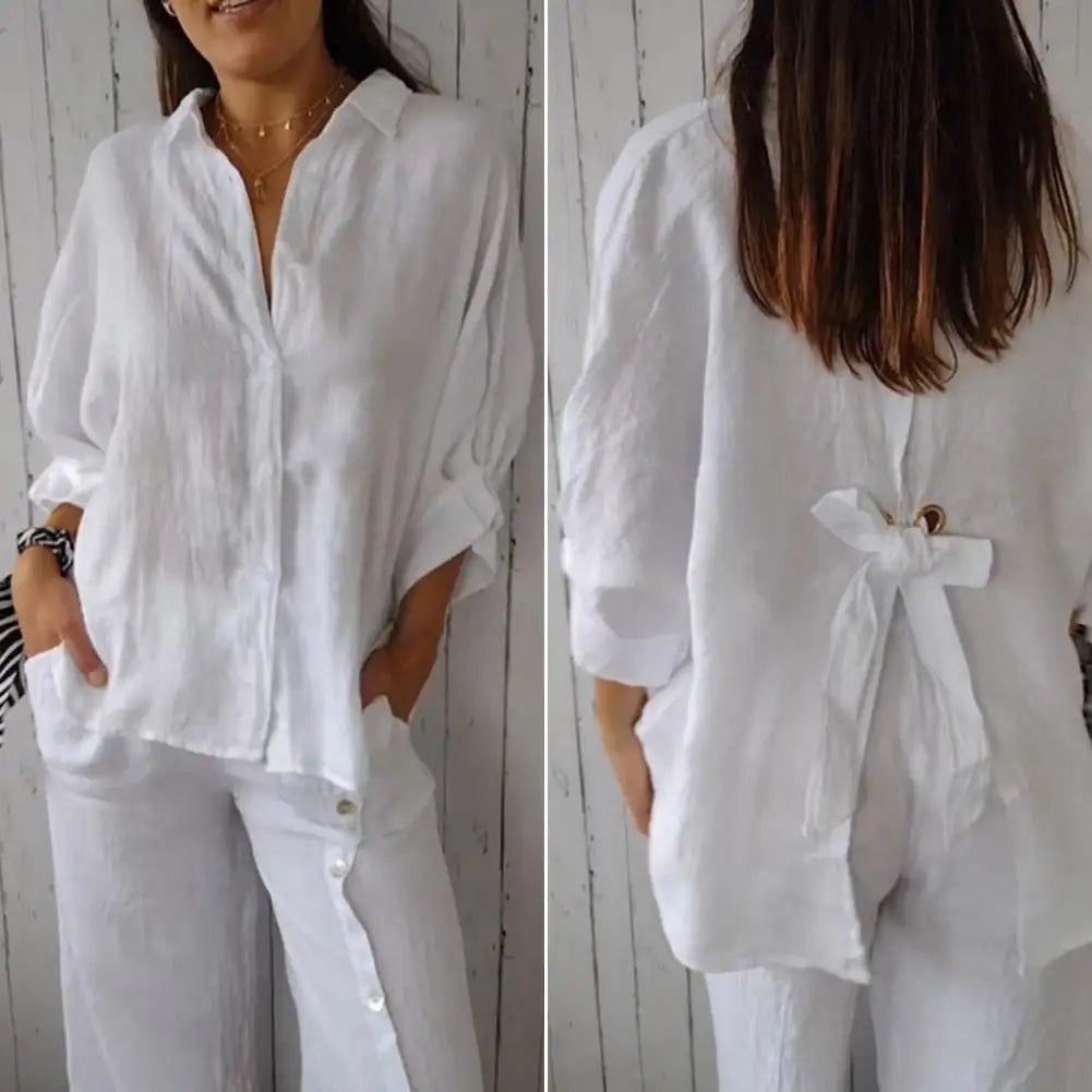 Relaxed Fit Blouse with Rear Tie Detail