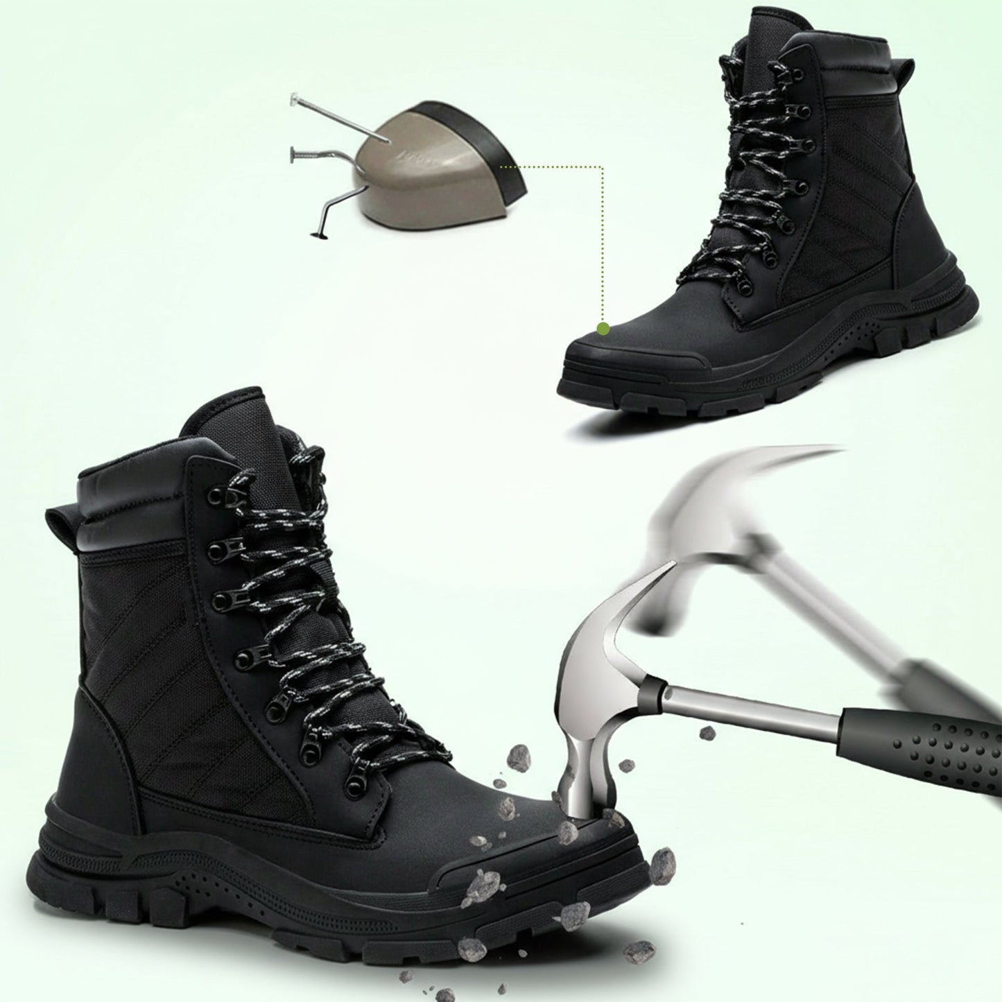 Tough Steel Toe Work Boots - Easy Zip Closure
