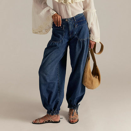 Loose Fit Womens Distressed Denim Jeans Pants