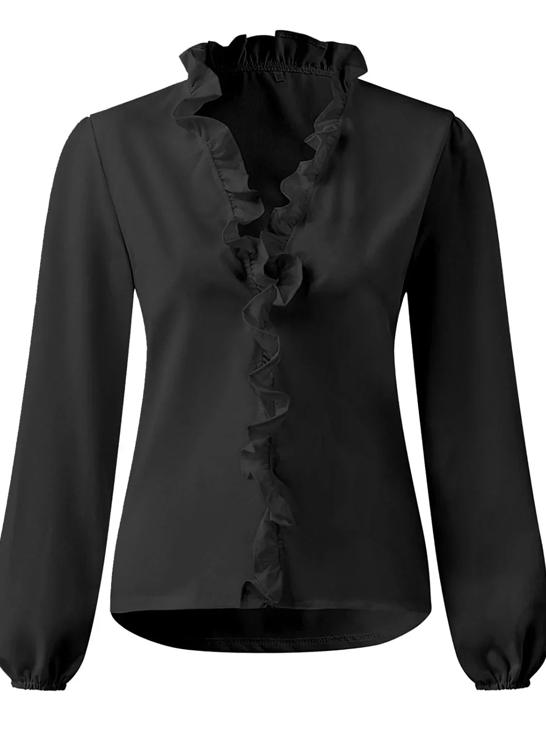 Classic White Female Blouse Long Sleeve Ruffled Top