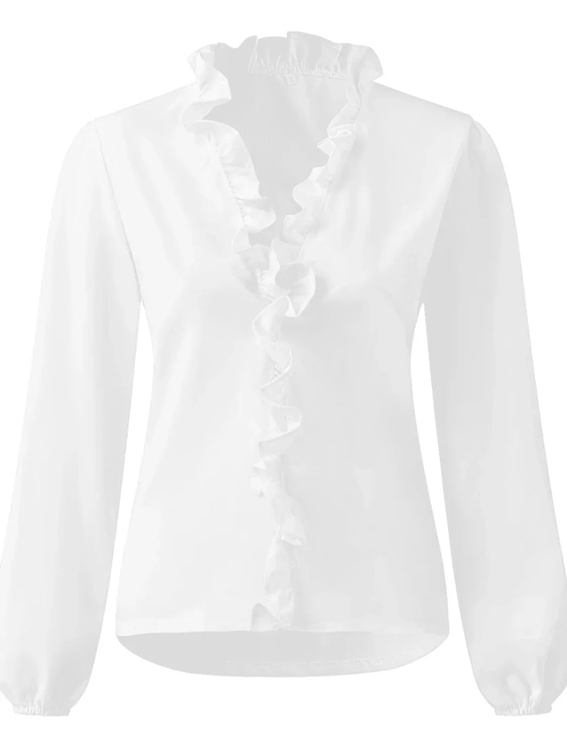 Classic White Female Blouse Long Sleeve Ruffled Top