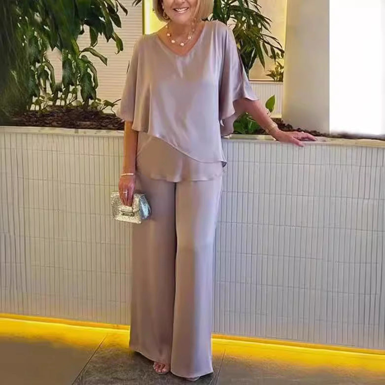 Easy Fit Wide Leg Pants Set for Women - Luxivelle