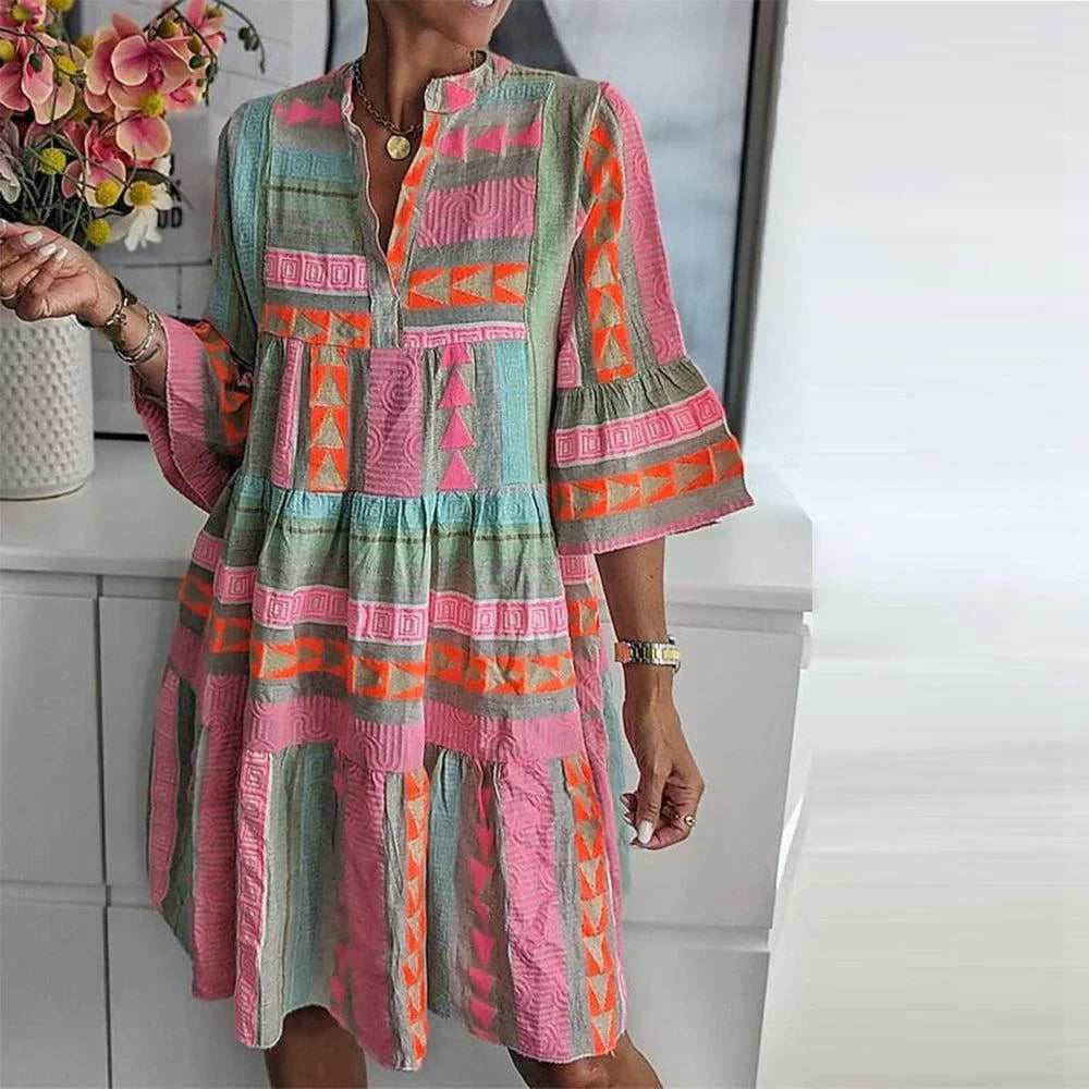 Martina | dress with 3/4 sleeves and a fresh print