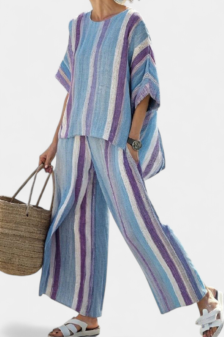 Pink Blouse & White Linen Trousers | Ladies Set - Luxivelle