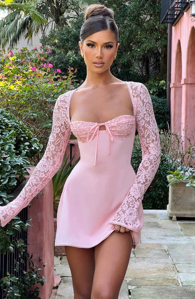 Melanie | Floral stretch mini dress with long sleeves