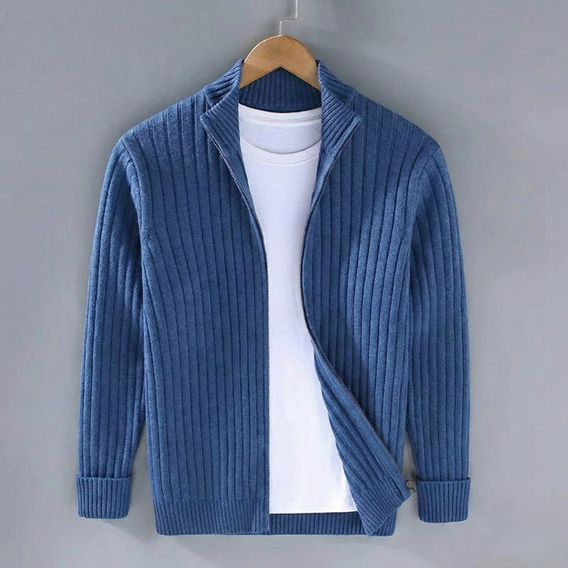 Classic Men's Ribbed Knit Cardigan Sweater