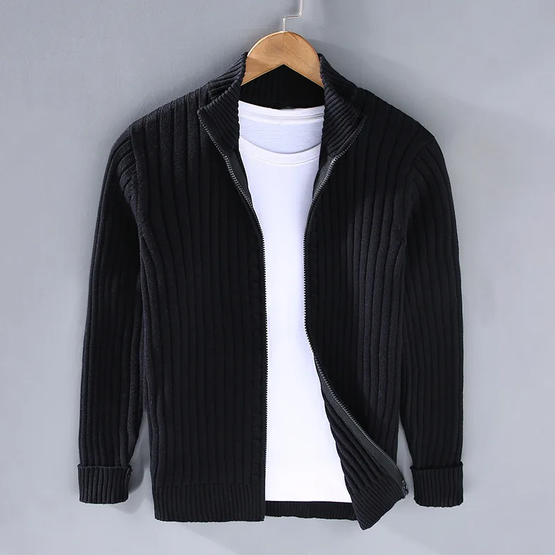 Classic Men's Ribbed Knit Cardigan Sweater