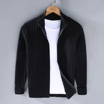 Classic Men's Ribbed Knit Cardigan Sweater
