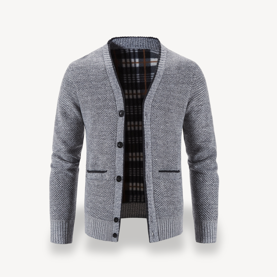 Men's Cardigan Sweater with Plaid Lining 3