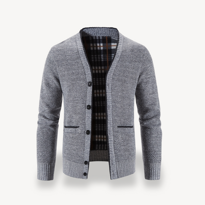 Men's Cardigan Sweater with Plaid Lining 3