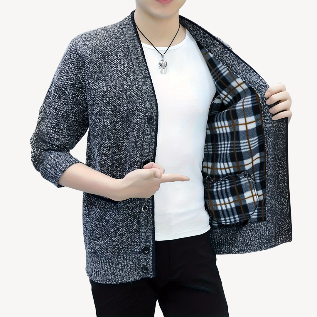 Men's Cardigan Sweater with Plaid Lining 5