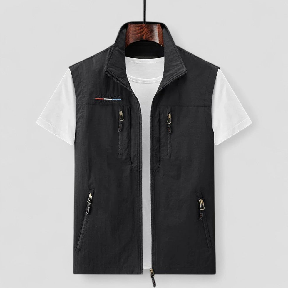 Men’s Casual Sleeveless Vest with Multiple Zipper Pockets 0