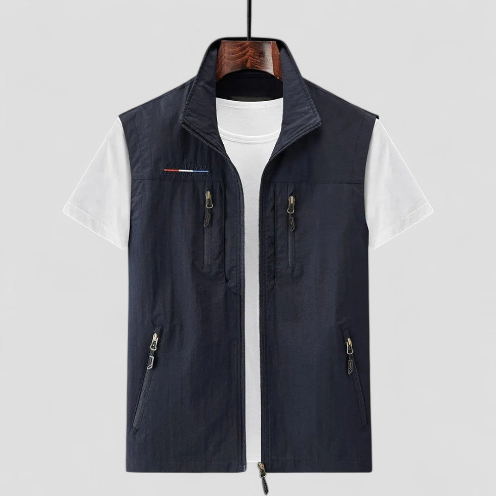 Men’s Casual Sleeveless Vest with Multiple Zipper Pockets 1