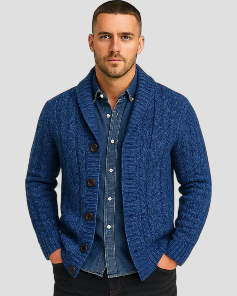 Men's Chunky Knit Shawl Collar Cardigan Sweater 1