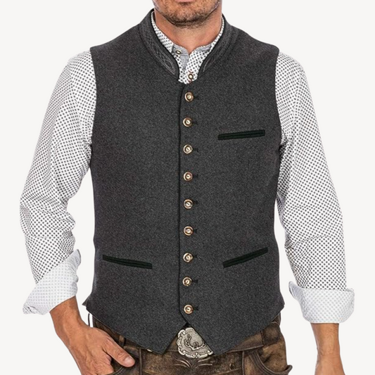 Men's Gray Wool Blend Trachten Vest 0
