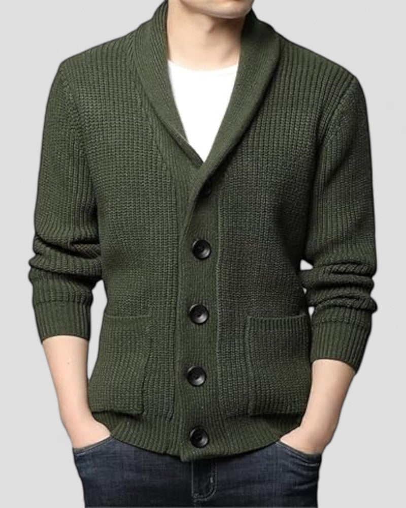 Men's Heavy Wool Shawl Collar Knit Cardigan 1