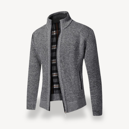 Men's Knitted Fleece Lined Zip Cardigan Sweater 0