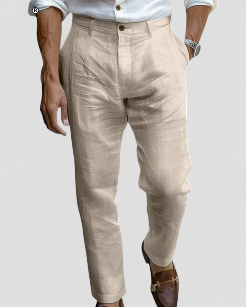 Men's Linen Blend Straight Fit Beach Trousers Ankle Length 1