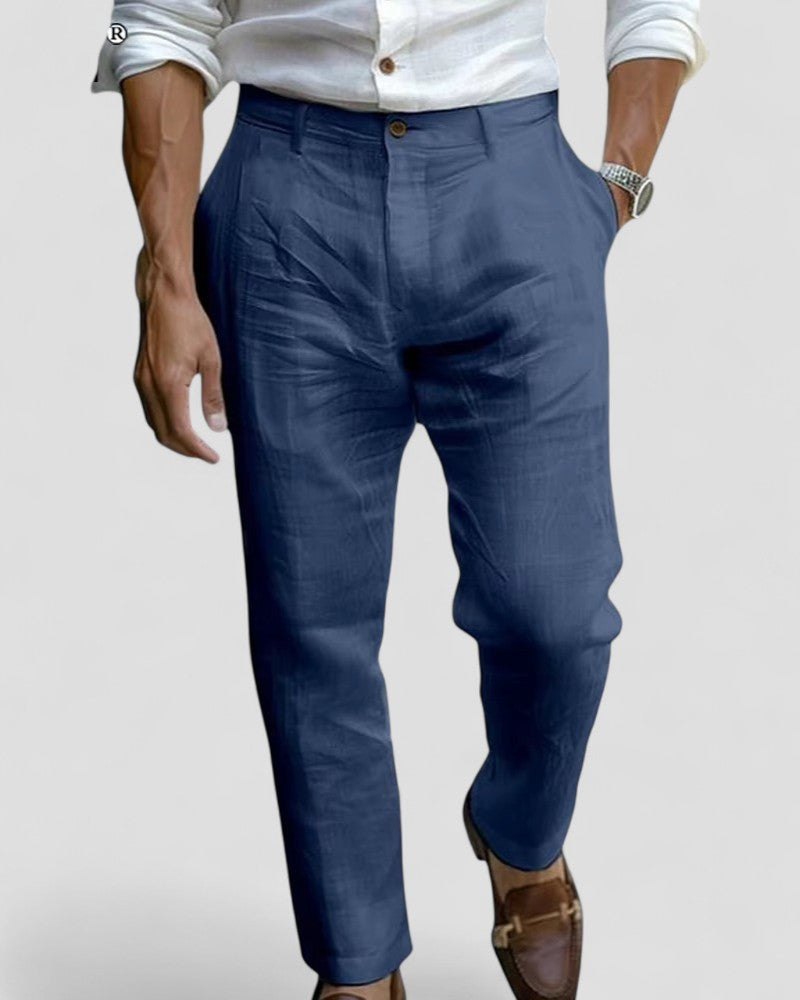 Men's Linen Blend Straight Fit Beach Trousers Ankle Length 3