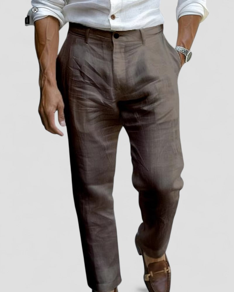 Men's Linen Blend Straight Fit Beach Trousers Ankle Length 6