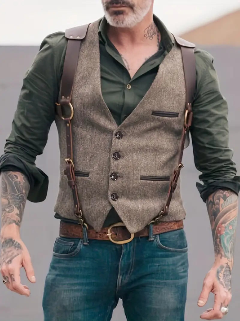 Men's vintage V-neck reversible vest 1