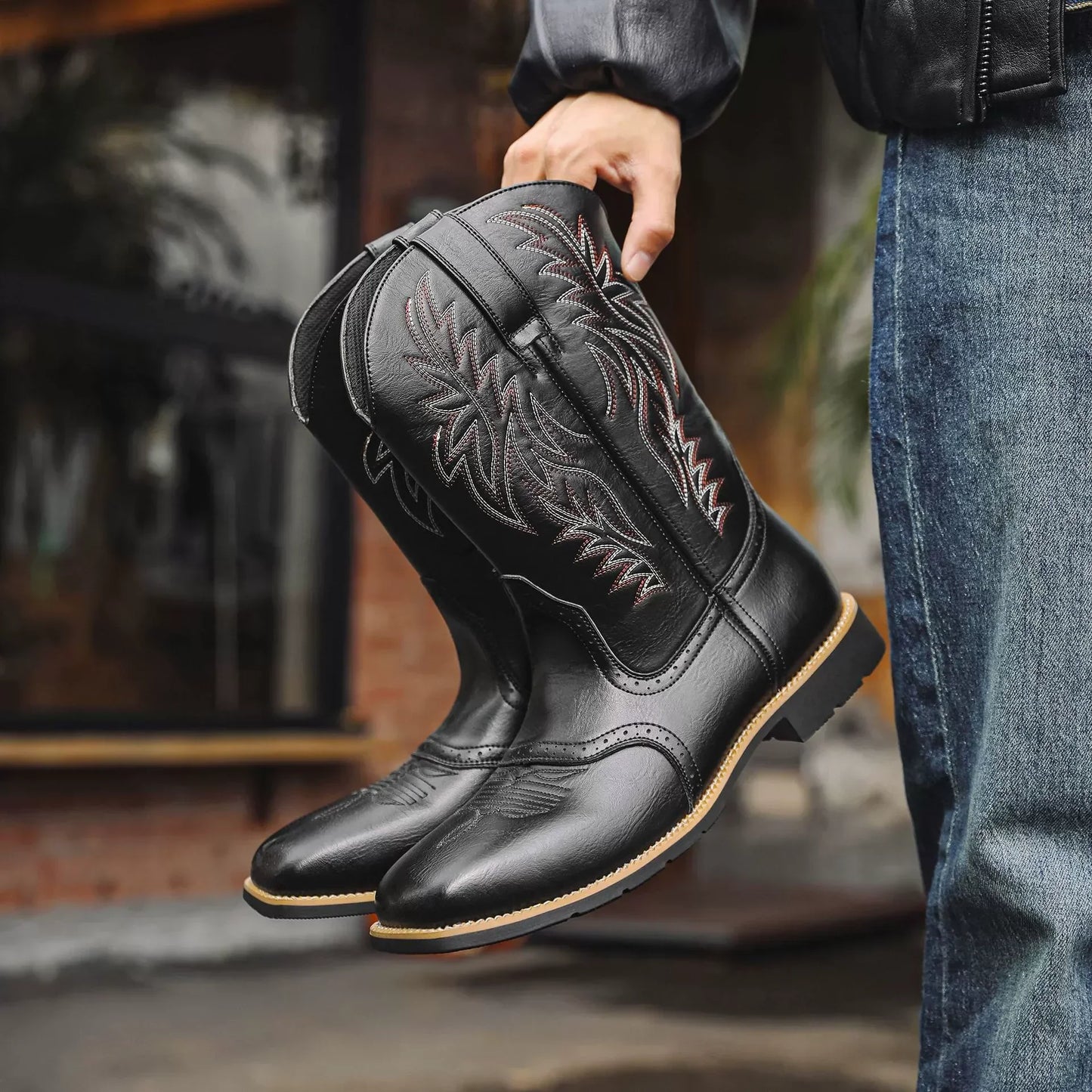 Men's Western Tall Leather Riding Boots - Luxivelle