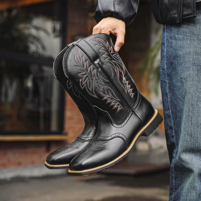 Men's Western Tall Leather Riding Boots - Luxivelle