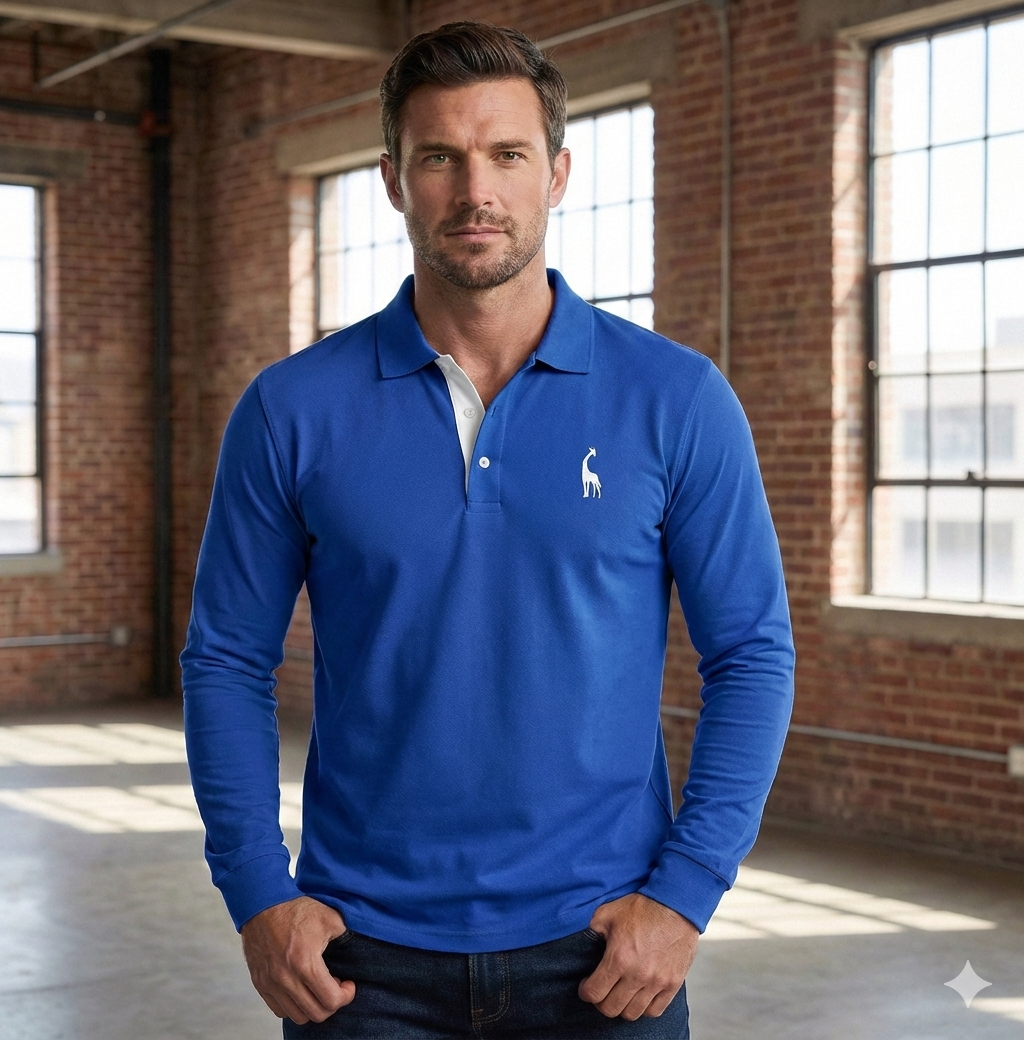 Classic Mens Long Sleeve Polo Shirt Slim Fit