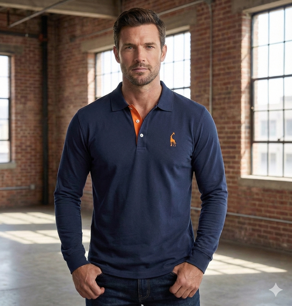 Classic Mens Long Sleeve Polo Shirt Slim Fit