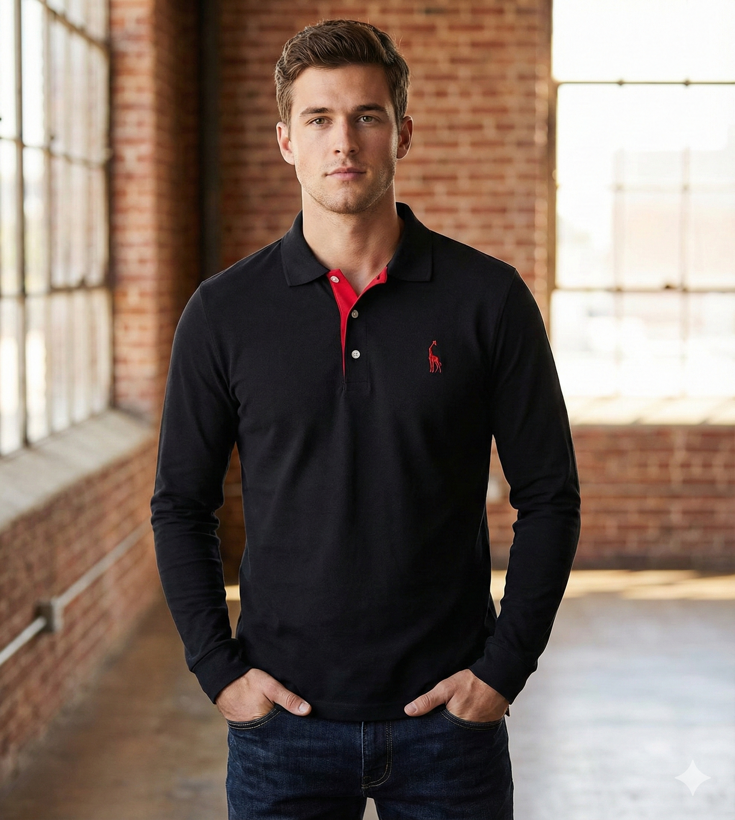 Classic Mens Long Sleeve Polo Shirt Slim Fit