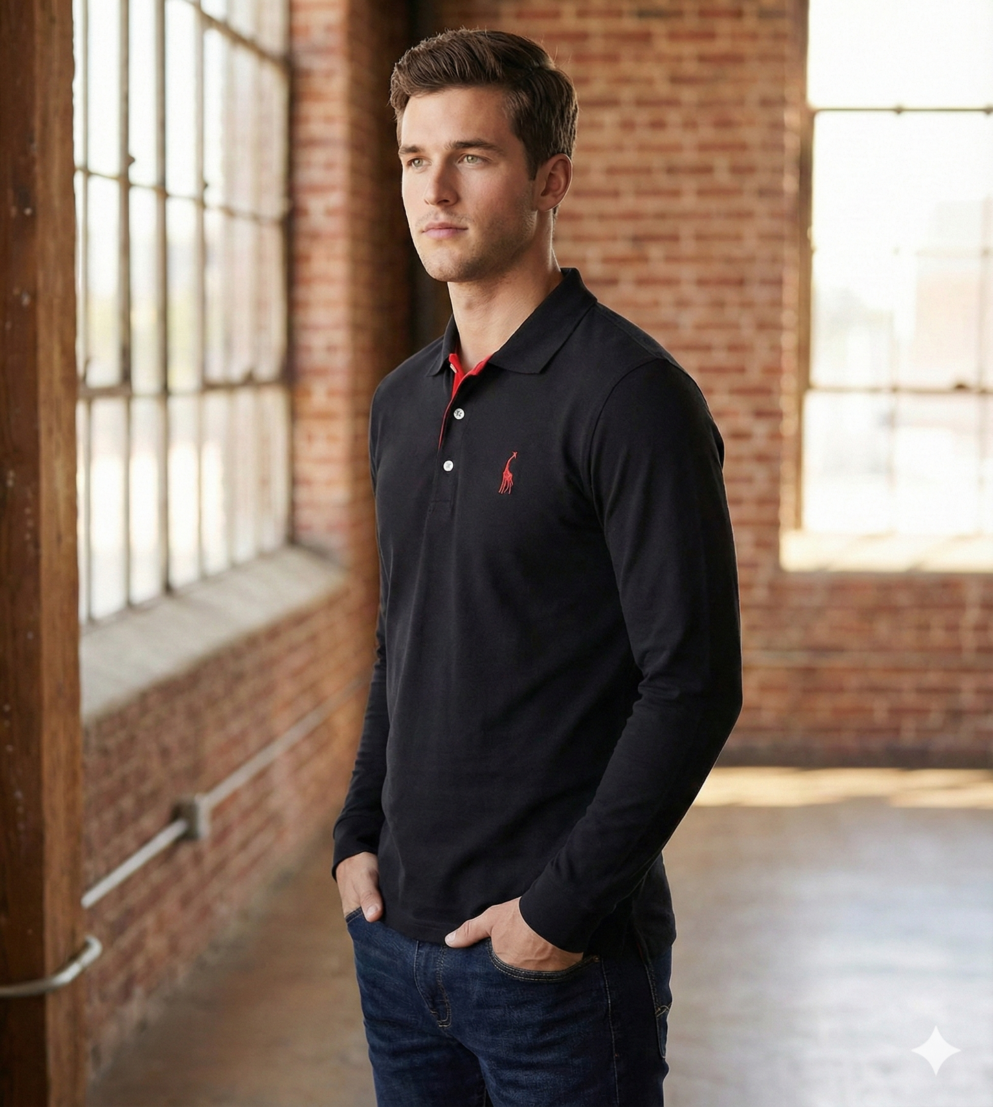 Classic Mens Long Sleeve Polo Shirt Slim Fit