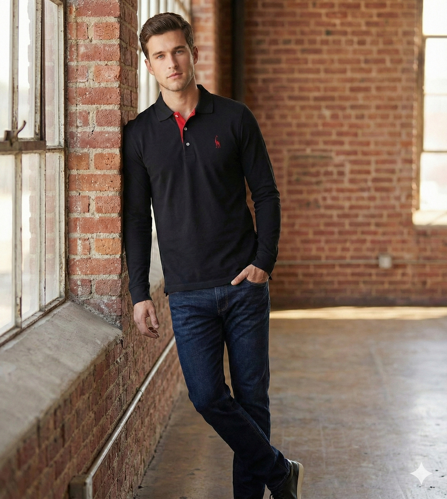 Classic Mens Long Sleeve Polo Shirt Slim Fit