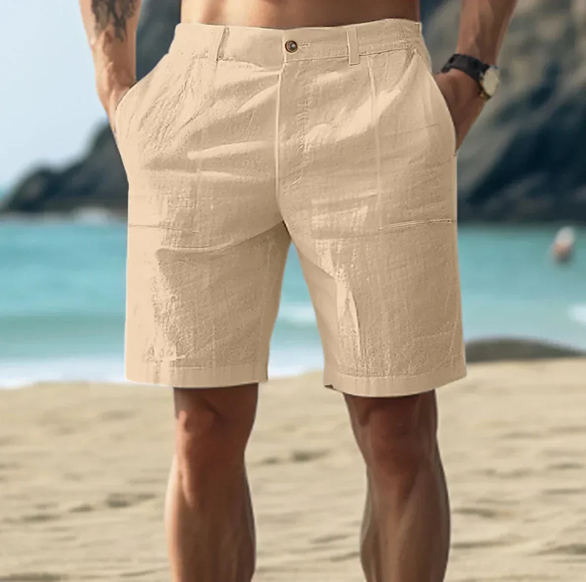 Casual Beach Shorts for Men with Button Fly