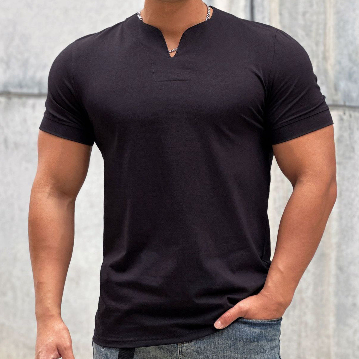 Men's Slim Fit Short Sleeve V Neck Tee