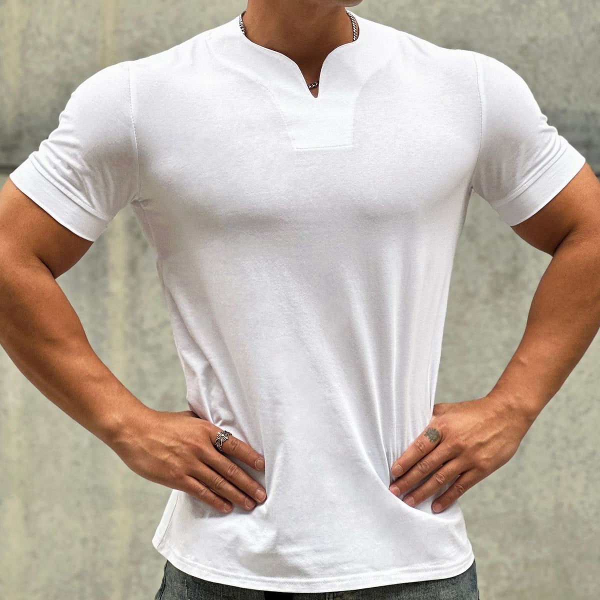Men's Slim Fit Short Sleeve V Neck Tee - Luxivelle