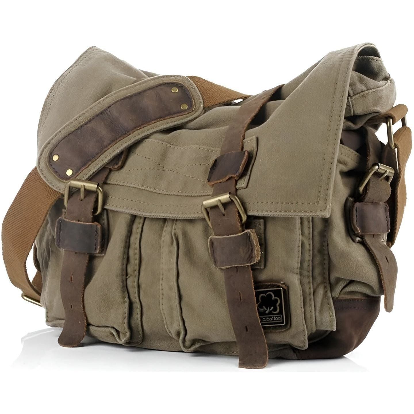 Classic Canvas Crossbody Bag for Men with Brown Leather Trim
