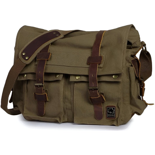Classic Canvas Crossbody Bag for Men with Brown Leather Trim - Luxivelle