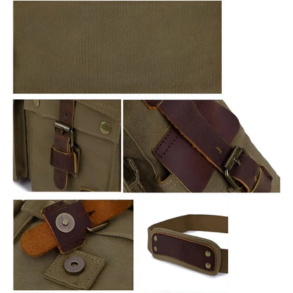 Classic Canvas Crossbody Bag for Men with Brown Leather Trim