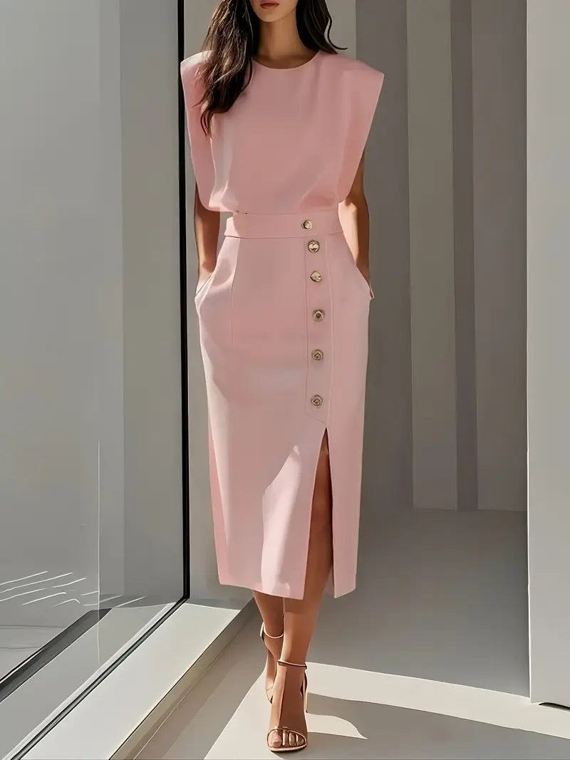 Elegant Knee Length Side Slit Dress