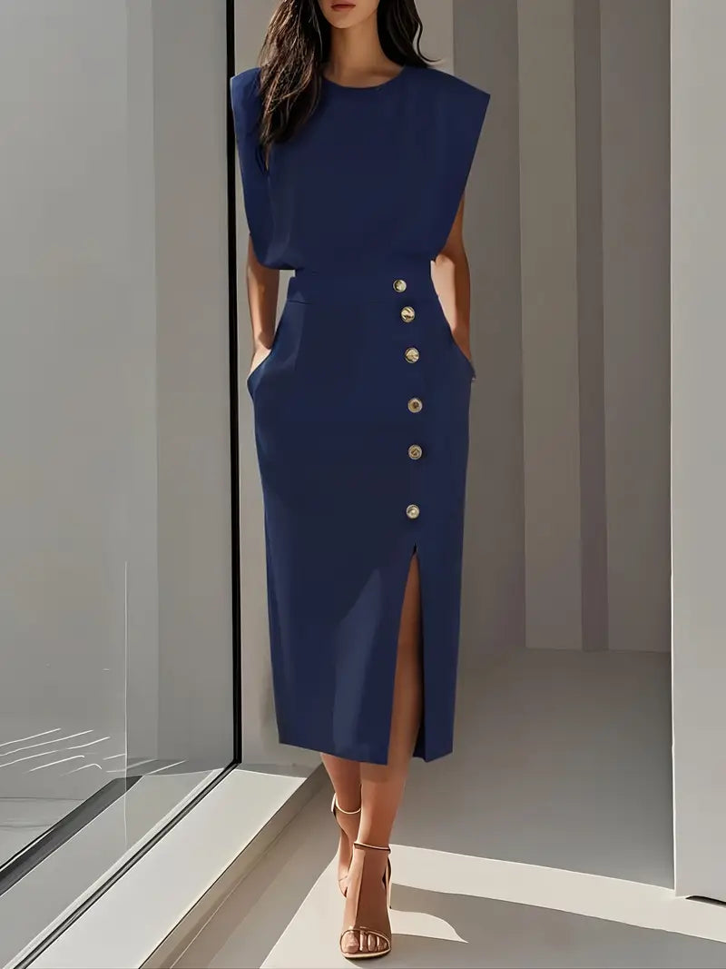 Elegant Knee Length Side Slit Dress
