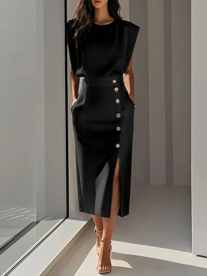 Elegant Knee Length Side Slit Dress
