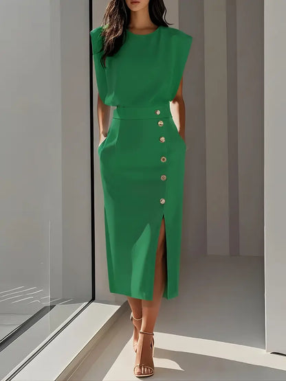 Elegant Knee Length Side Slit Dress