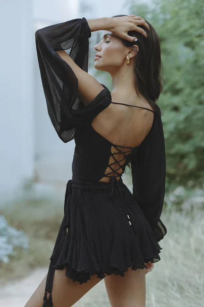 Mila | Open back mini dress with balloon sleeves