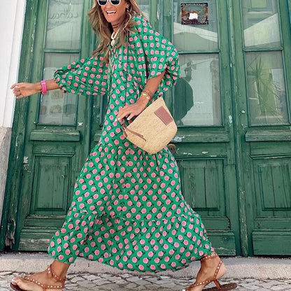 Ladies Elegant Maxi Dress with Ruffle Sleeves