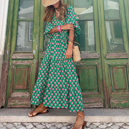 Ladies Elegant Maxi Dress with Ruffle Sleeves