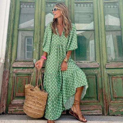 Ladies Elegant Maxi Dress with Ruffle Sleeves - Luxivelle