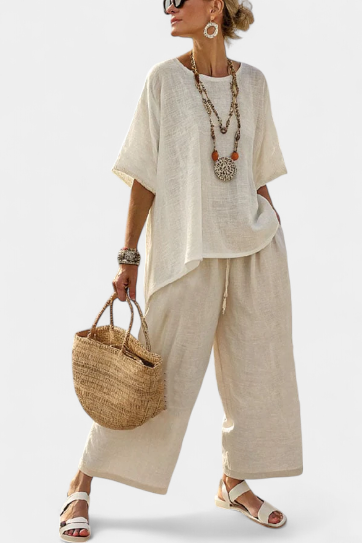 Simple Tops and Flowy Pants Set for Women - Luxivelle