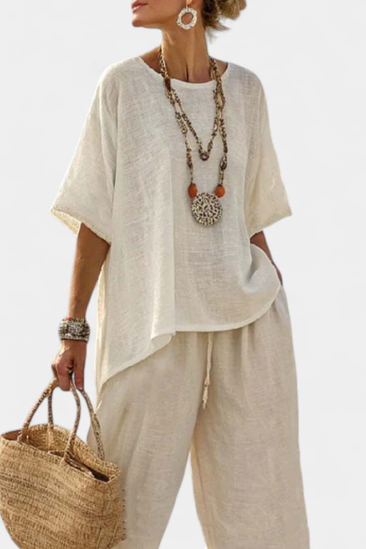 Minimalist Blouse and Wide-Leg Pants Set | Women's Outfit 1