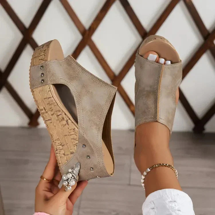 Comfortable Heel Sandals for Women Leather High Sandals